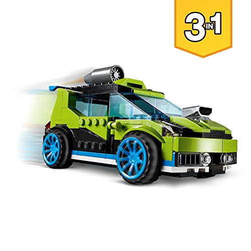 LEGO Creator 3 en 1 - Coche de Rally a Reacción, Juguete de Construcción de Vehículos de Carreras de Color Verde con Detalles Realistas para Niños y Niñas de 7 a 12 Años (31074)