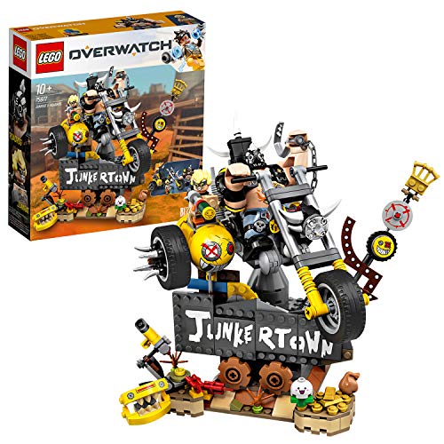 LEGO Overwatch - Junkrat y Roadhog, Set de Construcción inspirado en el videojuego, Figura de acción, Incluye moto Chopper y cartel de Junkertown (75977)