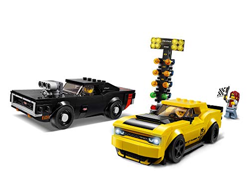 LEGO Speed Champions - Dodge Challenger SRT Demon de 2018 y Dodge Charger R/T de 1970, juguete de construcción de coches deportivos (75893)