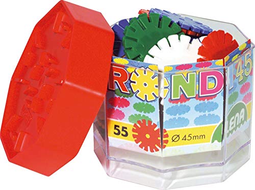 Lena 35946 - Juego enchufable Rondi 45 en caja de construcción, 55 piezas en varios colores, aprox. 45 mm , color/modelo surtido