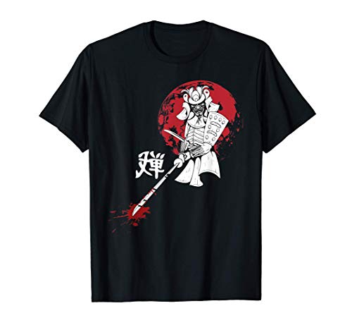 Letra Japonesa Samurai Katana Espada Guerrero Luna Roja Camiseta