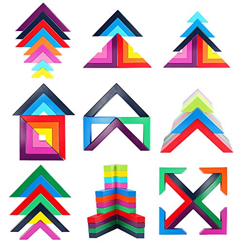 Lewo Juego de apilamiento de Arco Iris de Madera apilamiento Bloques de construcción de geometría Creativa Juguetes educativos de anidación para niños pequeños