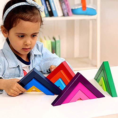 Lewo Juego de apilamiento de Arco Iris de Madera apilamiento Bloques de construcción de geometría Creativa Juguetes educativos de anidación para niños pequeños