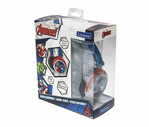 LEXIBOOK HP010AV Avengers Marvel, Vengadores-Cascos Audio, Auriculares estéreo con Diadema Ajustable y Plegable, Color Azul, 20.4 x 16.8 x 7.3 cm