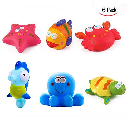 LHKJ Animales flotantes para el baño para niños bebés - Peces, Estrellas de mar, Caballos de mar (6 Piezas)
