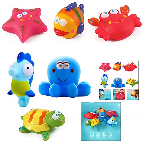 LHKJ Animales flotantes para el baño para niños bebés - Peces, Estrellas de mar, Caballos de mar (6 Piezas)