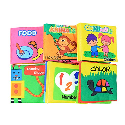 Libro de Cognición del bebé (6 PCS),Wholethings Desarrollo de inteligencia Animal Cloth Libro Aprendizaje y actividad Juguetes para niños Bebé