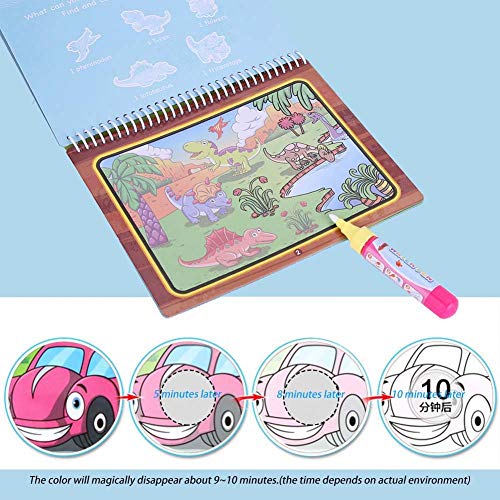Libro de Dibujo acuático, Libro portátil Colorear con Agua mágica portátil lápiz mágico Libro Dibujo con Agua niños pequeños Regalo Juguete niños(Dinosaurio)
