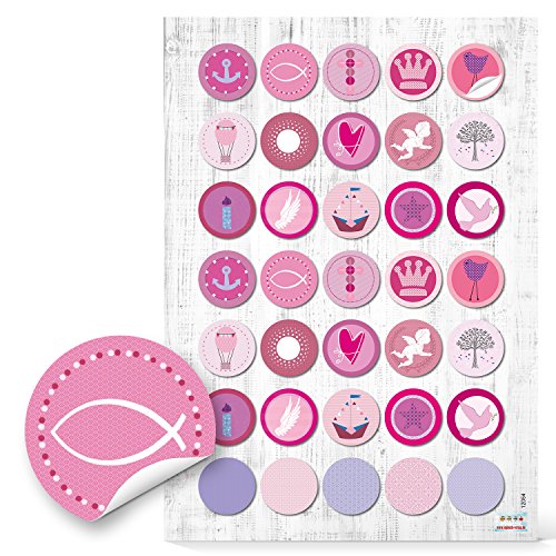 Logbuch-Verlag 70 pegatinas redondas con motivos marítimos en color rosa - bautismo comunión de chica - 3 cm - adhesivos para adornar regalos tarjetas de mesa