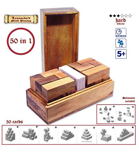 LOGICA GIOCHI Art. Doble Tetris 3D - Rompecabezas y Juego para 1 o 2 Jugadores - Madera Fina - Dificultad 3/6 Difícil - Colección Leonardo da Vinci