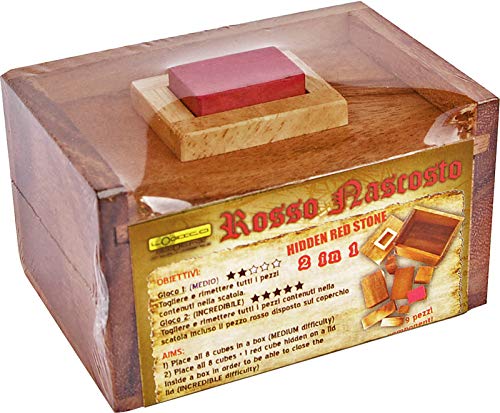 LOGICA GIOCHI Art. Piedra Roja Escondida - 2 Puzzles en 1 - Rompecabezas de Madera 3D - Dificultad 2/6 Media + 5/6 Increíble - Colección Leonardo da Vinci