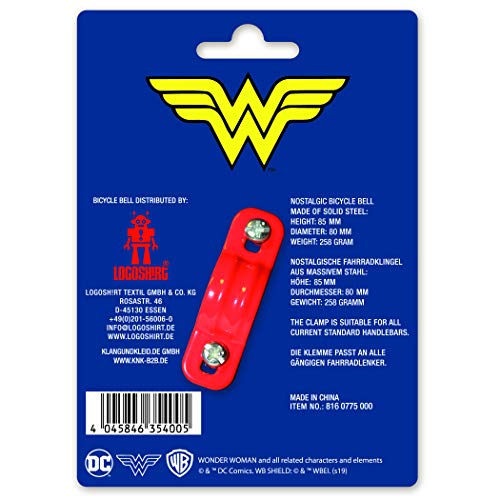Logoshirt - DC Comics - Wonder Woman Logo - Timbre Bicicleta - Retro - Grande - Rojo - Diseño Original con Licencia