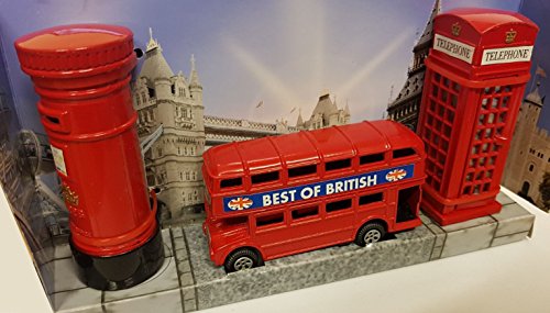 Londres calle escena - Juego de 3 sacapuntas Metal fundido/rojo caja de teléfono/Routemaster/de autobús de dos pisos caja de correos británica/ UK Souvenir/Unión Jack Box/para escuela oficina casa