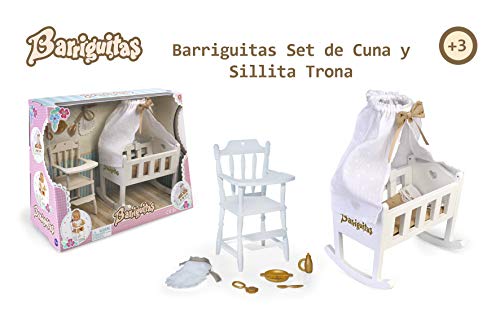 los Barriguitas- Set de Cuna, Sillita Trona y Accesorios para bebé (Famosa 700015557)