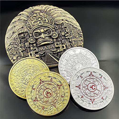 LSJTZ Maya, en Corona, Azteca, colección, horóscopo, adivinación, Traje, 1 Grande y 4 pequeños, Monedas conmemorativas, Hermoso, Regalos, 5pcs