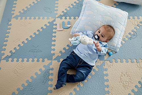 LuBabymats - Alfombra puzzle infantil para bebés de Foam (EVA), suelo extra acolchado para niños, color azul y beige