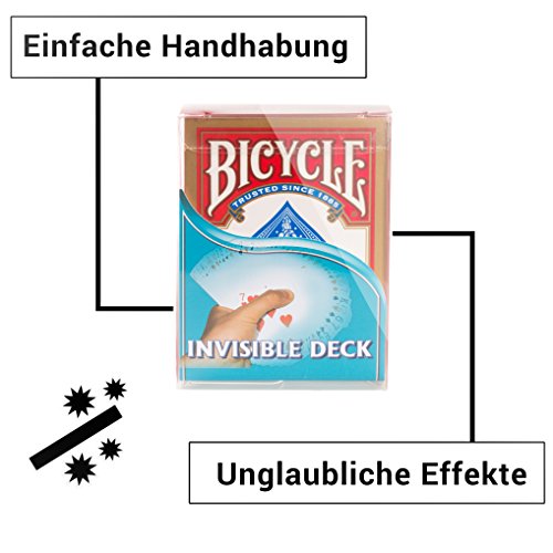 Madus-Magic La baraja invisible con vídeo en alemán y tres trucos de mapas sorprendentes para niños y adultos, baraja original de Bicycle.