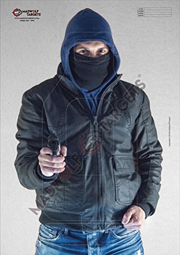Madwolf Targets Silueta Realista para Tiro táctico y policial - Ladron, Atracador, Secuestrador con Arma (84,1 x 59,4 cm) (Pack 20 Siluetas)