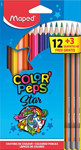 Maped 832272-12 lápices de colores, lápices de colores y 3 lápices GRAPH'PEPS