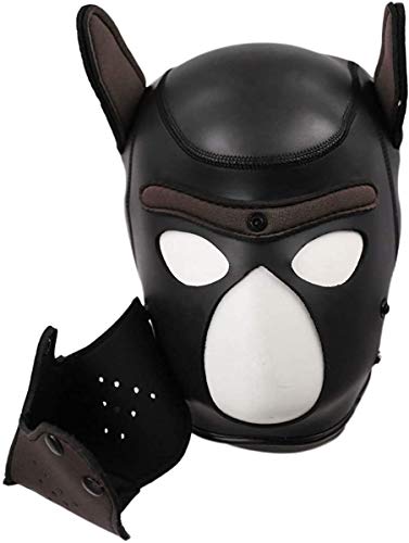 Máscara Cachorro Disfraz de Fiesta Halloween Juego de Roles Sexy Cosplay Máscaras de Perro en Látex de Goma Cabeza Completa Transpirable con Orejas (Marrón, L)