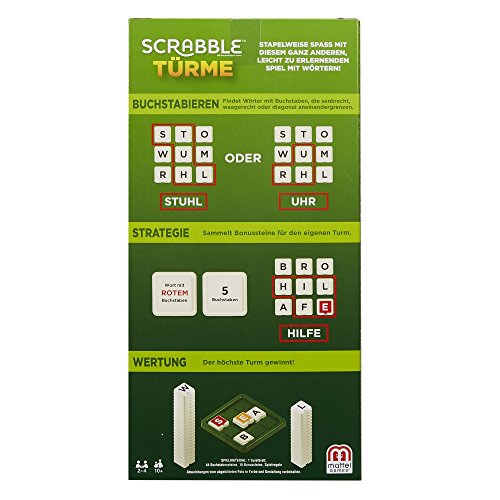 Mattel Games GCW07 Scrabble Turme - Juego de Diccionario Familiar para 2-4 Jugadores, duración del Juego de 20 Minutos, a Partir de 10 años