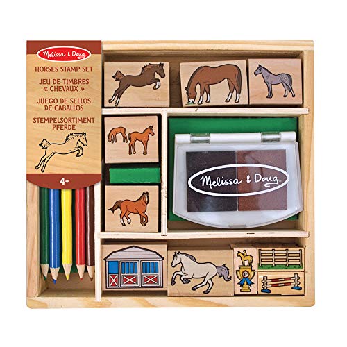 Melissa & Doug- Horses Sellos de Madera con Diseños de Caballos, Multicolor (12410) , color/modelo surtido