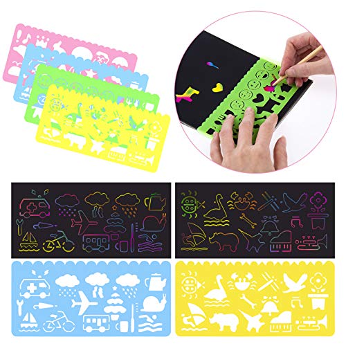 MELLIEX 2 Piezas Scratch Art Paper Notebook, Kit de Manualidades de Papel de Arte de Rascar para Niños Adultos con Regla de Dibujo y Plumas de Madera
