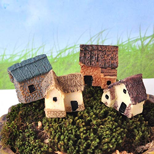 Mengonee 4pcs Kit Miniatura Hada del jardín de Piedra Casas Mini Cottage Casa Decor miniaturas Accesorios Jardinería Decoración