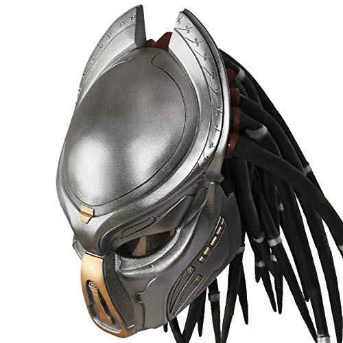 Mesky EU Disfraz Predator Máscara Helmet con Peluca Resina Suave Prop Cosplay Costume Accesorio Halloween Carnaval para Hombre(33*20*28cm)