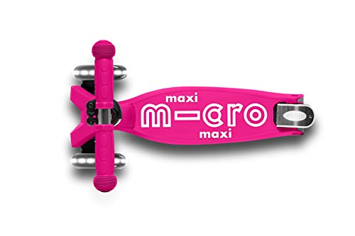 Micro® Maxi Deluxe Plegable LED, Patinete 3 Ruedas, 5-12 Años, Peso 2,5kg, Carga Máx 70Kg, Altura 67-91 cm, Plataforma Antideslizante Polipropileno (Flexible, Alta Resistencia) (Rosa)