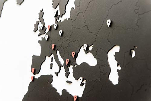 MiMi Innovations - Decoración de Pared de Mapa del Mundo de Madera 180 x 108 cm - Negro