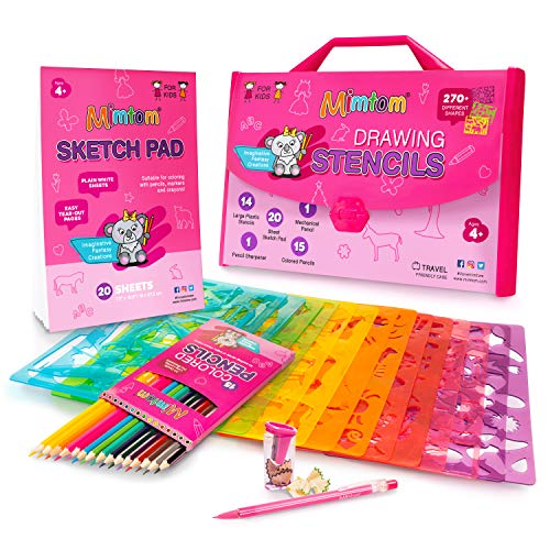 Mimtom Plantillas de Dibujo Kit de Manualidades para niños y niñas con 270 Figuras | Plantillas para Pintar Que desarrollan la Creatividad | Desde los 4 años