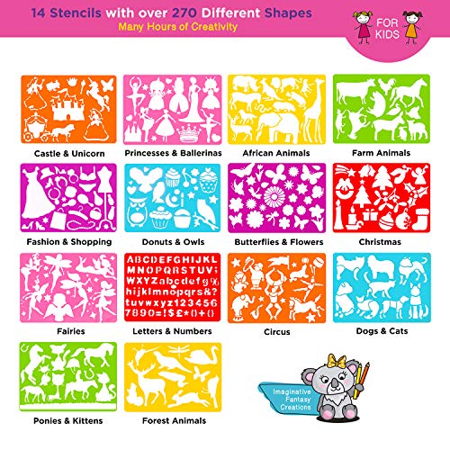 Mimtom Plantillas de Dibujo Kit de Manualidades para niños y niñas con 270 Figuras | Plantillas para Pintar Que desarrollan la Creatividad | Desde los 4 años