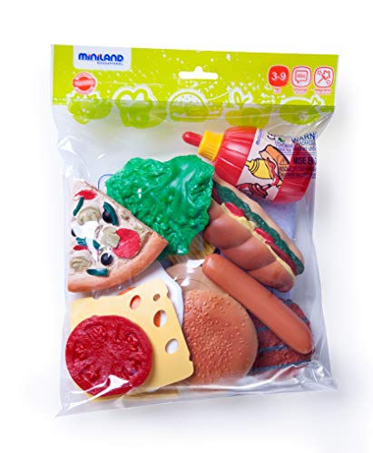 Miniland Set de 19 alimentos de comida rápida para jugar colores reales (30585) , color/modelo surtido