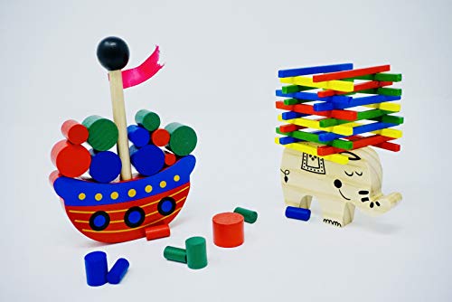 Minis Kreativ Juego de construcción de elefante y barco pirata de madera para aprender la habilidad | Juego de concentración temprana motricidad | Desarrollo y formación de tu hijo a partir de 3 años