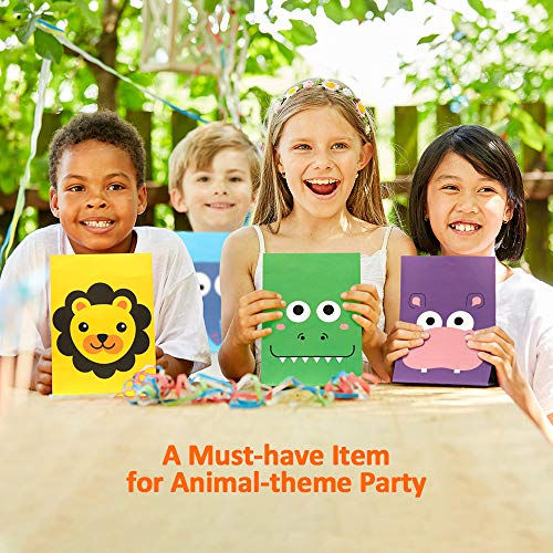 Mocoosy - 24 bolsas de regalo para fiestas de animales, bolsas de golosinas para niños de la selva, animales, zoológico, cumpleaños, baby shower, suministros para fiestas, color arcoíris, 8 estilos