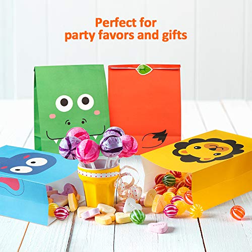 Mocoosy - 24 bolsas de regalo para fiestas de animales, bolsas de golosinas para niños de la selva, animales, zoológico, cumpleaños, baby shower, suministros para fiestas, color arcoíris, 8 estilos