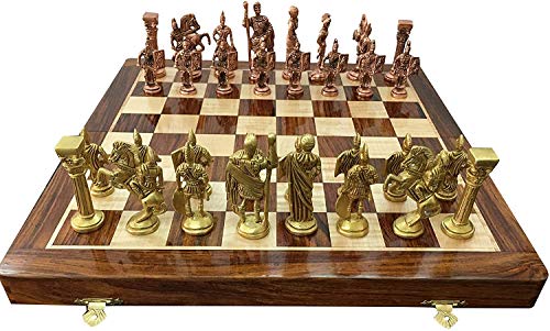 Modfash Chess Juego de mesa plegable de latón de 35,56 cm, figuras romanas de ajedrez, ideal para regalo, decoración del hogar y jugar