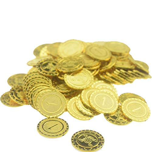 Monedas de oro pirata 100 piezas tesoro pirata monedas de oro decoración regalo de cumpleaños para niños decoración de fiesta pirata Goldtaler juguetes para niños para excavación y búsqueda del tesoro