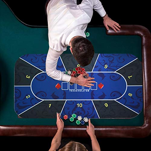 moonship Tapete Cartas Poker - 120x60cm Alfombra Tapete Texas Hold'em, Portátil Tapete De Mesa De Póquer con Fondo De Goma Y Superficie De Franela, Verde/Azul
