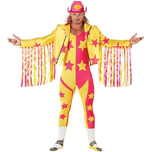 Morph Disfraz Oficial de Halloween Adultos de Macho Man Randy Savage de la WWE, Color Amarillo, Talla L