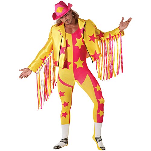 Morph Disfraz Oficial de Halloween Adultos de Macho Man Randy Savage de la WWE, Color Amarillo, Talla XL