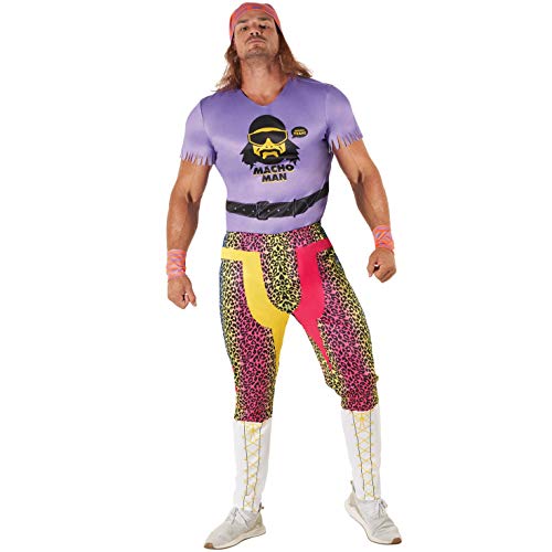 Morph Disfraz Oficial de Halloween Adultos de Macho Man Randy Savage de la WWE, Color Morado, Talla XL