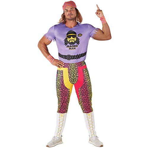 Morph Disfraz Oficial de Halloween Adultos de Macho Man Randy Savage de la WWE, Color Morado, Talla XL