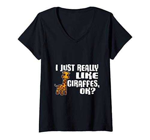 Mujer I Just Really Like Giraffes Ok Lindo Disfraz De Jirafa Camiseta Cuello V
