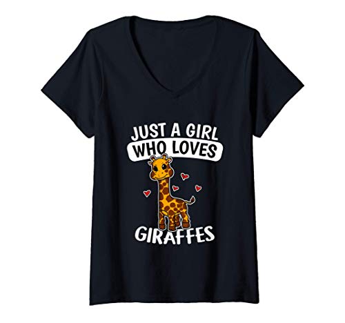 Mujer Just A Girl Who Loves Giraffes Disfraz De Jirafa Camiseta Cuello V