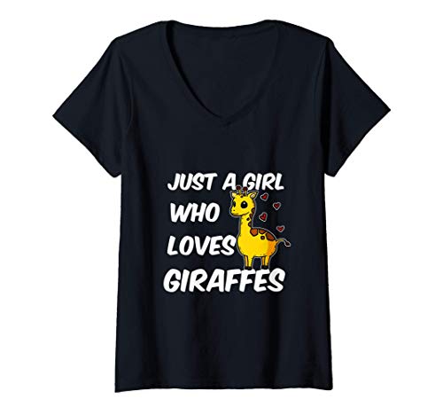 Mujer Just A Girl Who Loves Giraffes Lindo Disfraz De Jirafa Camiseta Cuello V