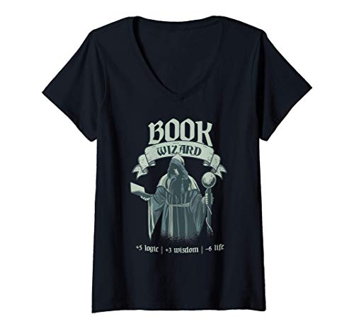 Mujer mago de libros - personaje del juego de rol Camiseta Cuello V