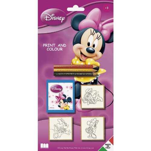 Multiprint Blister 3 Sellos para Niños Disney Minnie Topolina, 100% Made in Italy, Sellos Personalizados para Niños, en Madera y Caucho Natural, Tinta Lavable no Tóxica, Idea de Regalo, Art.03866