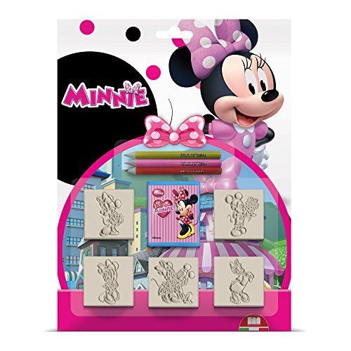 Multiprint Blister 5 Sellos para Niños Disney Minnie Topolina, 100% Made in Italy, Sellos Personalizados para Niños, en Madera y Caucho Natural, Tinta Lavable no Tóxica, Idea de Regalo, Art.05866
